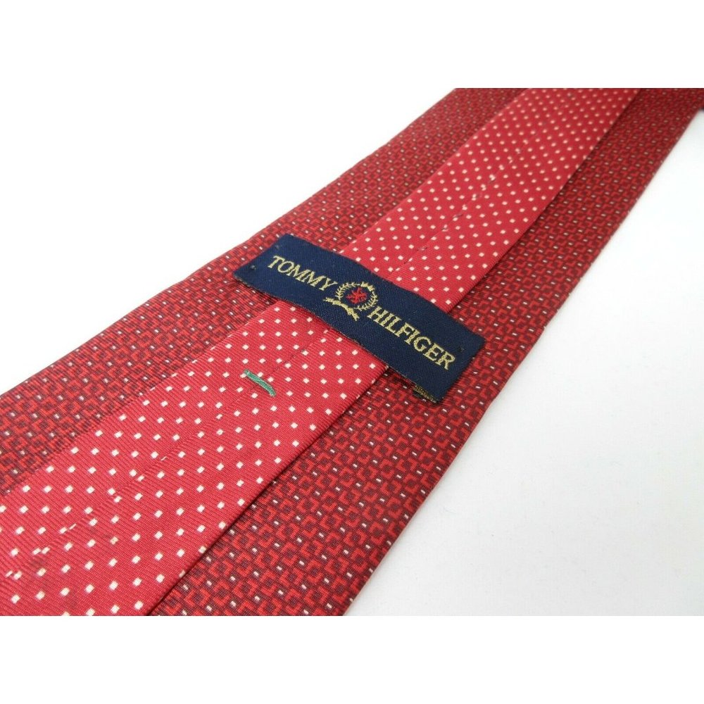 Vintage Tommy Hilfiger Red Tie with Geometric Graphics & Pin Dots 62" x 3.75"